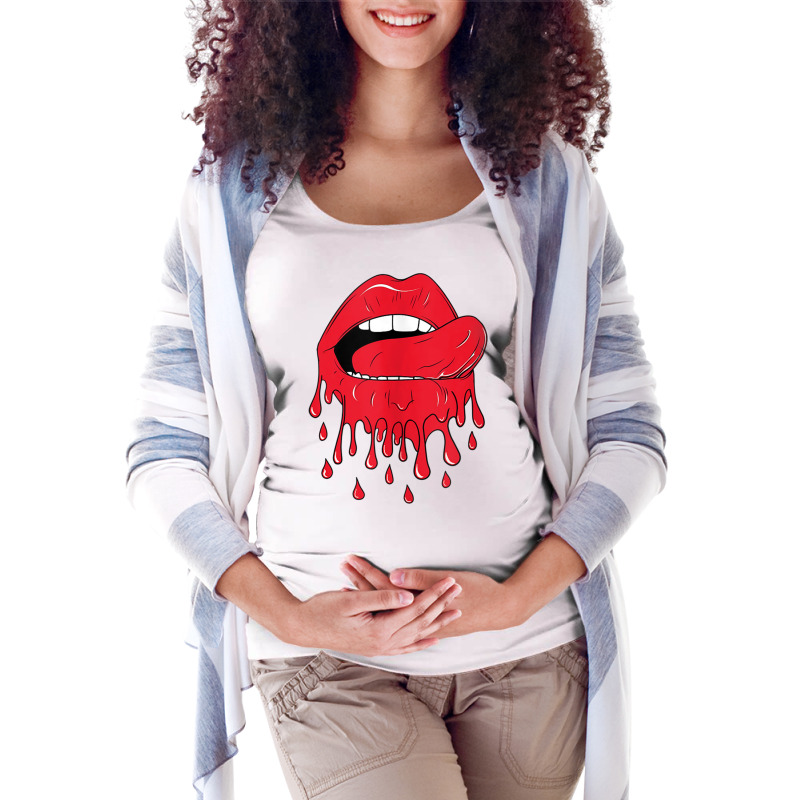 Tongue Licking Red Melting Lips Tank Top Maternity Scoop Neck T-shirt by cm-arts | Artistshot