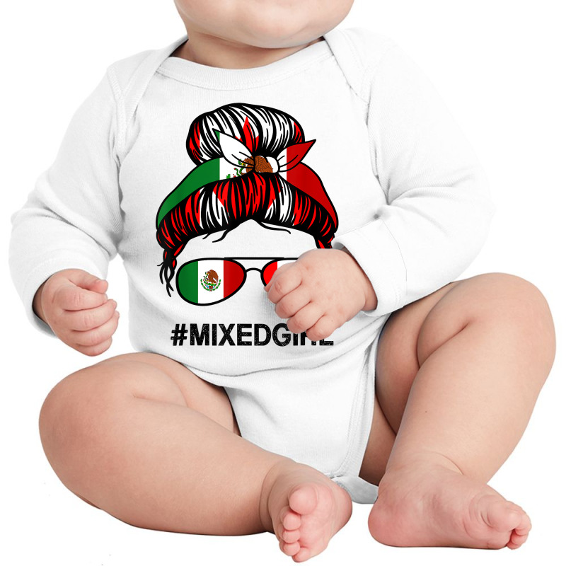 Mexico Canada Flag Mexican Canadian Messy Bun T Shirt Long Sleeve Baby Bodysuit by cm-arts | Artistshot