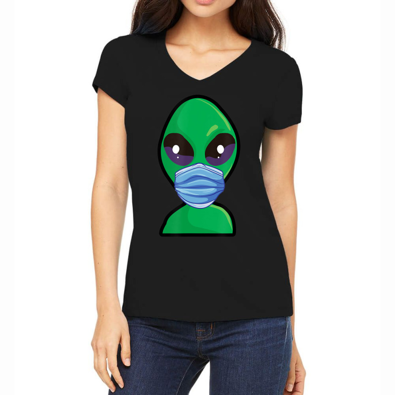 Alien Wearing Face Mask Women's V-Neck T-Shirt by doboc | Artistshot