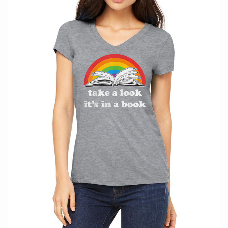 Take A Look It's In A Book Reading Vintage Retro Rainbow T Shirt Women's V-Neck T-Shirt by cm-arts | Artistshot