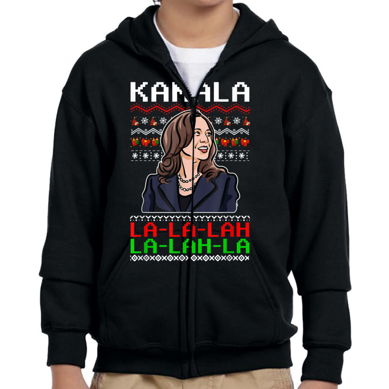 Santa Kamala Ugly Christmas Sweater Meme Kamalalala Youth Zipper Hoodie | Artistshot