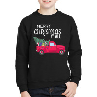 Merry Christmas Y'all Vintage Red Truck Xmas Farm Fresh Trees Watercol Youth Sweatshirt | Artistshot