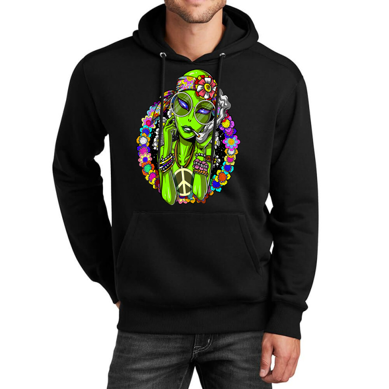 Hippie Alien Smoking Marijuana Weed Cannabis Peace Love Ufo Unisex Hoodie | Artistshot