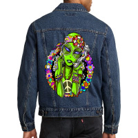 Hippie Alien Smoking Marijuana Weed Cannabis Peace Love Ufo Men Denim Jacket | Artistshot