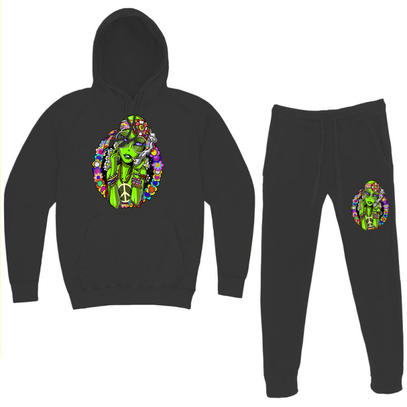 Hippie Alien Smoking Marijuana Weed Cannabis Peace Love Ufo Hoodie & Jogger Set | Artistshot