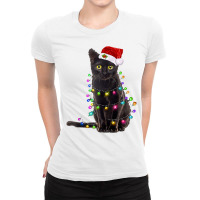 Black Cat Christmas Light Up Shirt Realistic Cat Christmas Raglan Base Ladies Fitted T-shirt | Artistshot