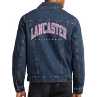 Lancaster California Ca Varsity Style Pink Text Men Denim Jacket | Artistshot