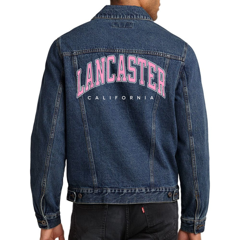 Lancaster California Ca Varsity Style Pink Text Men Denim Jacket | Artistshot