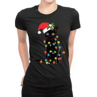 Black Cat Santa Tangled Up In Christmas Lights Sweatshirt Ladies Fitted T-shirt | Artistshot