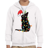 Black Cat Santa Tangled Up In Christmas Lights Sweatshirt Youth Zipper Hoodie | Artistshot