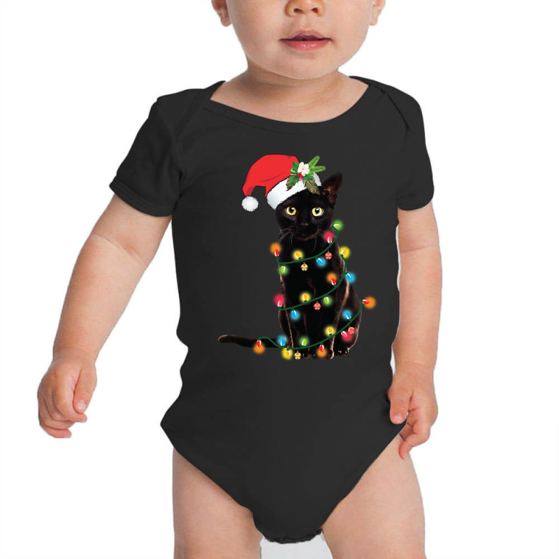 Black Cat Santa Tangled Up In Christmas Lights Sweatshirt Baby Bodysuit by cm-arts | Artistshot