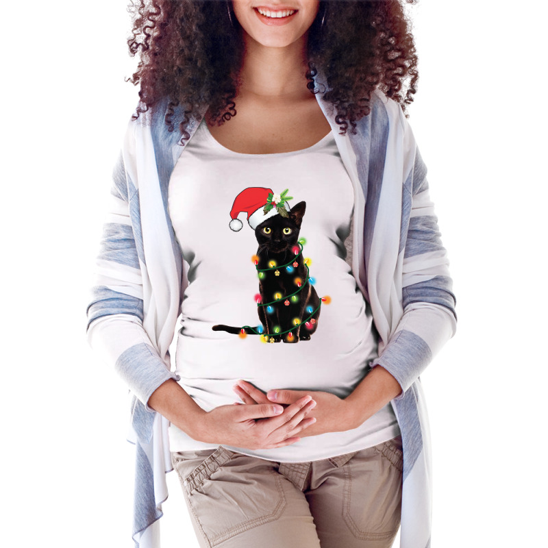 Black Cat Santa Tangled Up In Christmas Lights Sweatshirt Maternity Scoop Neck T-shirt by cm-arts | Artistshot