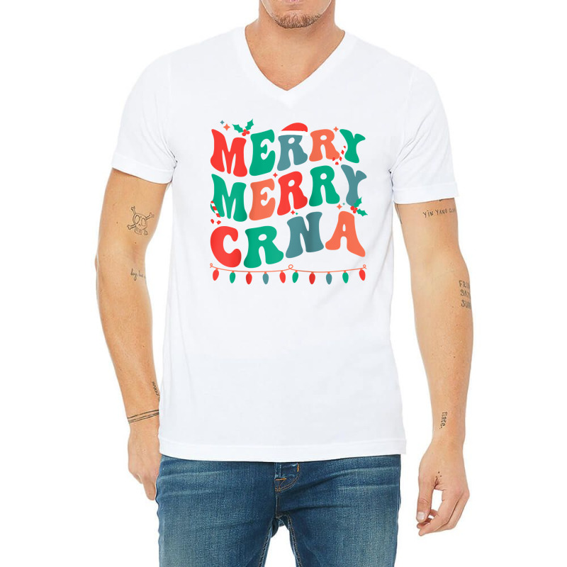 Merry Certified Registered Nurse Anesthetist Christmas Raglan Baseball V-neck Tee | Artistshot