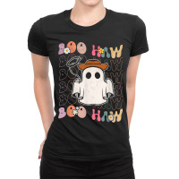 Scary Boo Haw Cowboy Cowgirl Western Groovy Ghost Halloween Ladies Fitted T-shirt | Artistshot