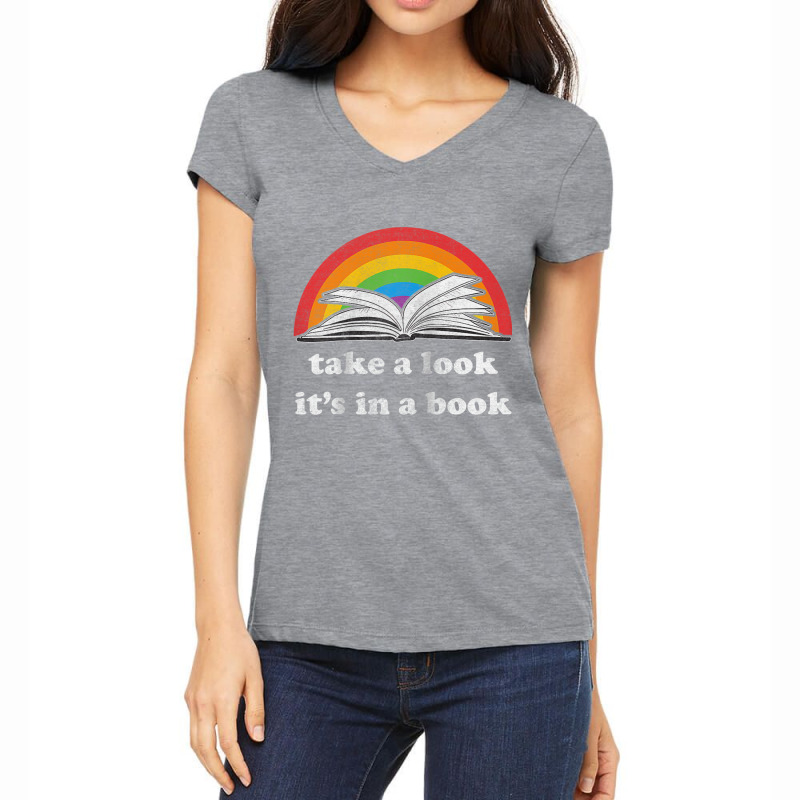 Take A Look It's In A Book Reading Vintage Retro Rainbow Raglan Baseba Women's V-Neck T-Shirt by cm-arts | Artistshot