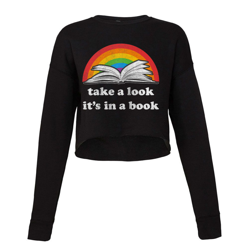 Take A Look It's In A Book Reading Vintage Retro Rainbow Raglan Baseba Cropped Sweater by cm-arts | Artistshot