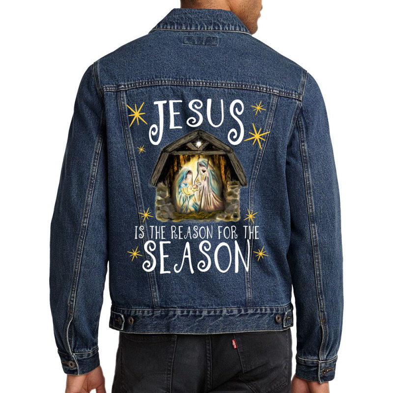 Christmas Nativity Jesus Is The Reason For The Season Manger Men Denim Jacket by behindcedar22 | Artistshot