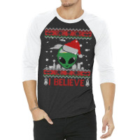 I Believe In Ufo Alien Christmas Ugly Alien Xmas 3/4 Sleeve Shirt | Artistshot