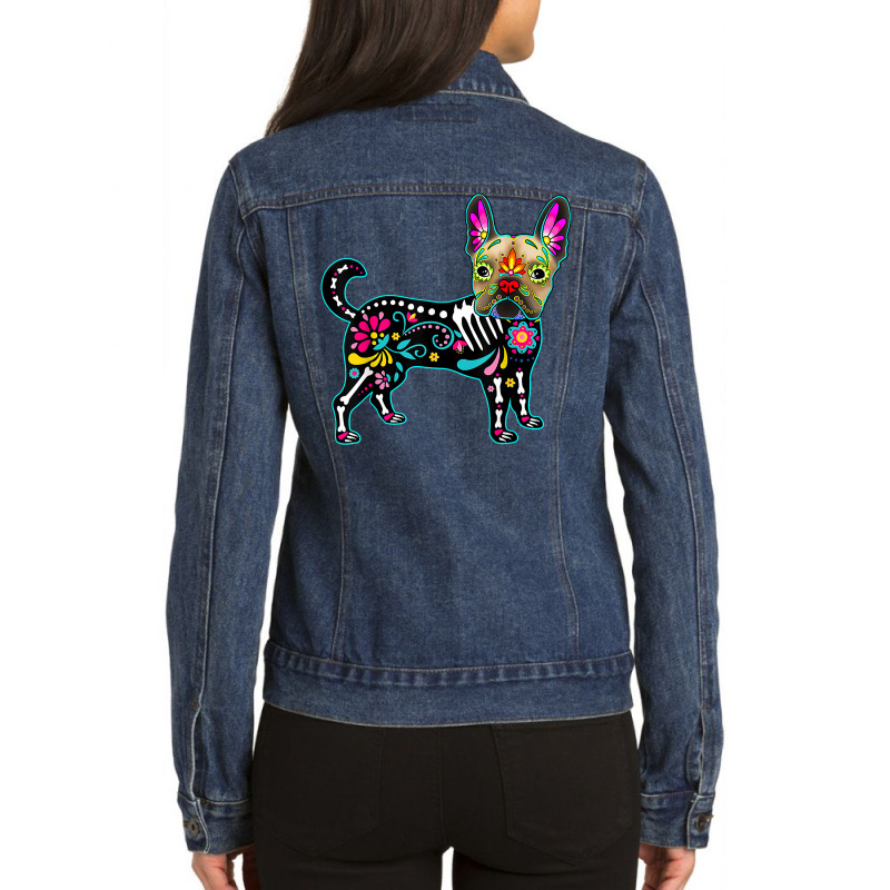 Calavera French Bulldog Frenchie Dia De Muertos Halloween T Shirt Ladies Denim Jacket by cm-arts | Artistshot