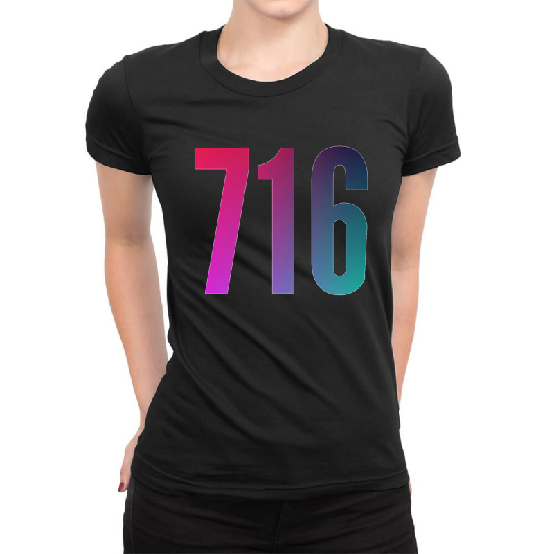 716 Area Code Zip Code Location Blue Pink Gradient Ladies Fitted T-Shirt by cm-arts | Artistshot