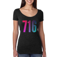 716 Area Code Zip Code Location Blue Pink Gradient Women's Triblend Scoop T-shirt | Artistshot