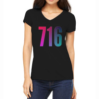 716 Area Code Zip Code Location Blue Pink Gradient Women's V-neck T-shirt | Artistshot