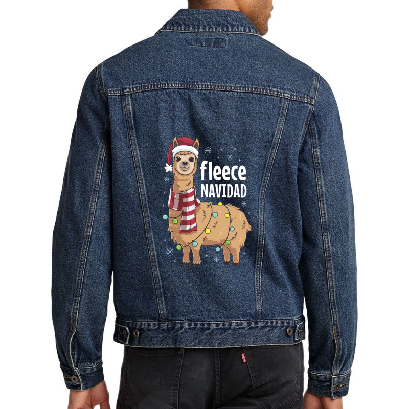 Feliz Navidad Llama Fleece Funny Christmas Lights Men Denim Jacket | Artistshot