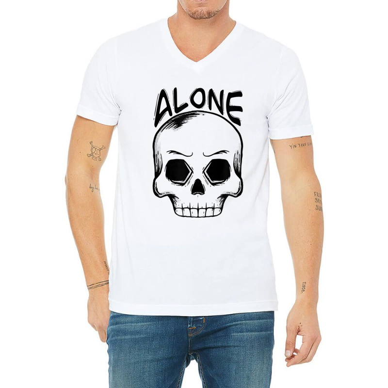 Alone Spooky Skull Halloween Trick Or Trick Gift And Present V-Neck Tee by JaronKennedy | Artistshot