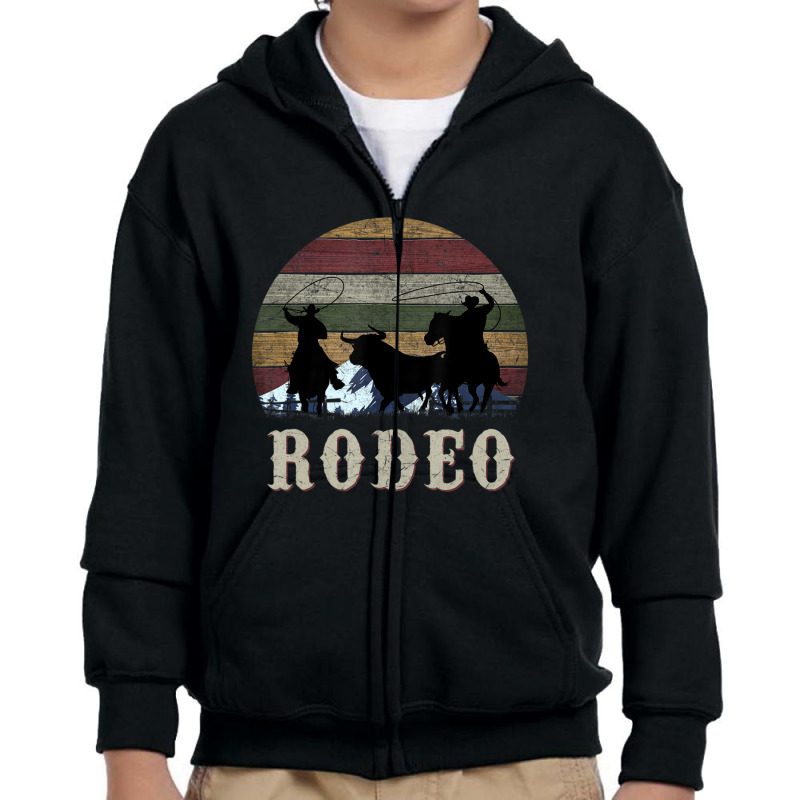 Bucking Rodeo Cowboy Team Roping Horse Riding Retro Youth Zipper Hoodie by bummercaught | Artistshot