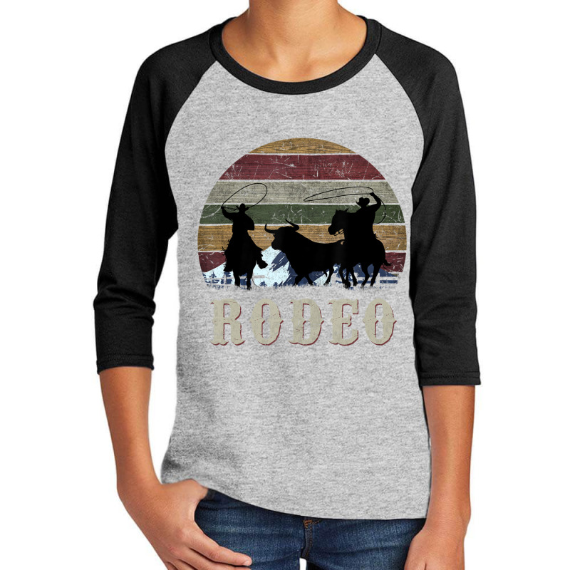 Bucking Rodeo Cowboy Team Roping Horse Riding Retro Youth 3/4 Sleeve by bummercaught | Artistshot