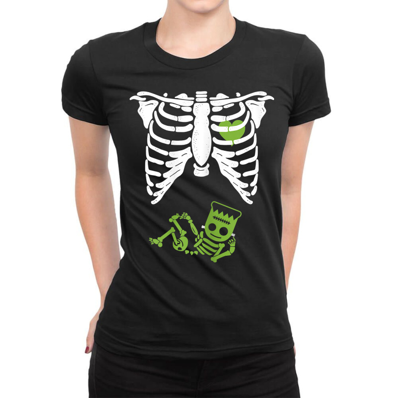 Womens Baby Frankenstein Skeleton Maternity Pregnant Mom Halloween T S Ladies Fitted T-Shirt by gocuzhejani | Artistshot