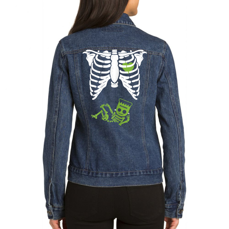 Womens Baby Frankenstein Skeleton Maternity Pregnant Mom Halloween T S Ladies Denim Jacket by gocuzhejani | Artistshot