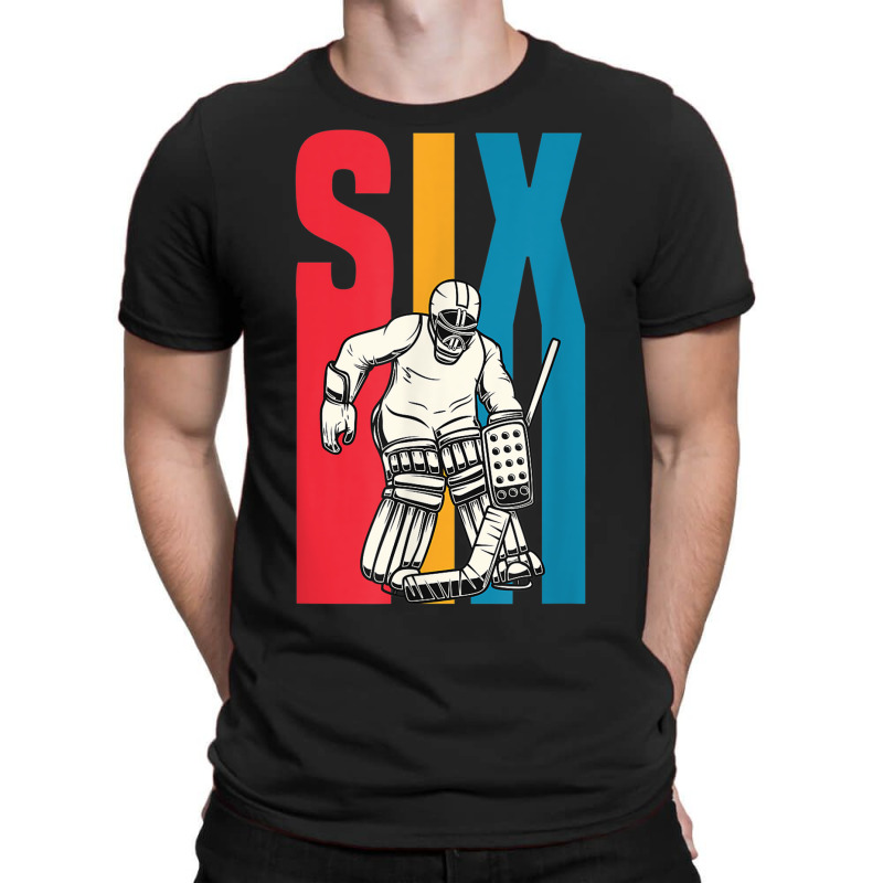 Retro 6 Year Old Ice Hockey Goalie 6th Birthday Party Supply T-shirt | Artistshot