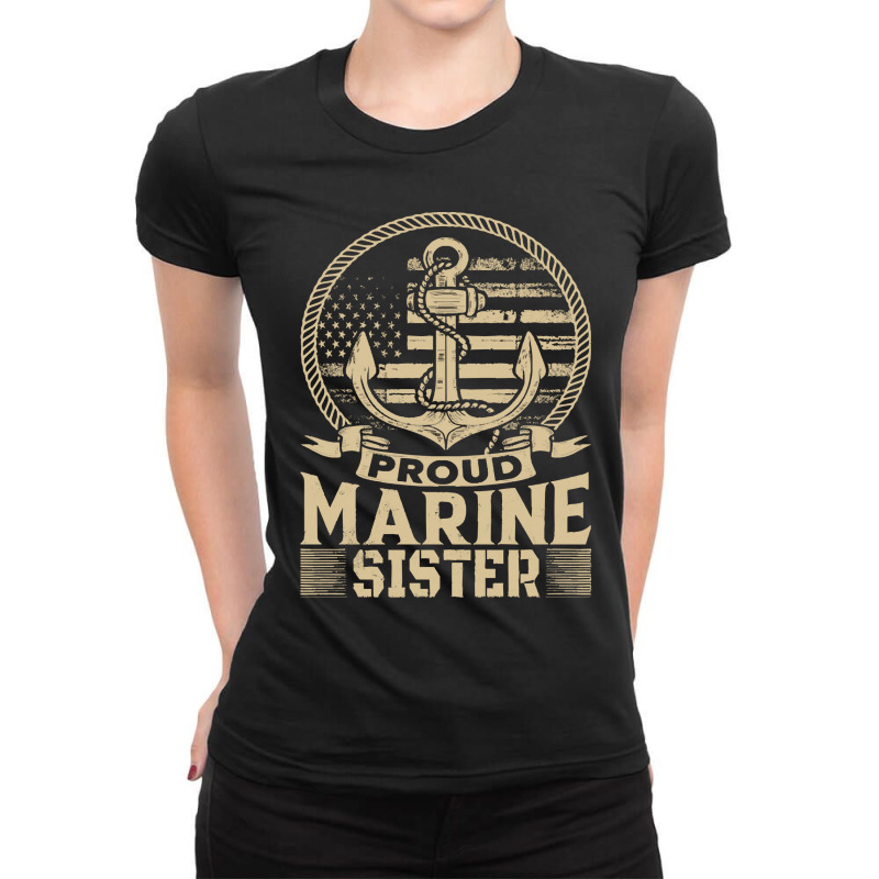 Marine Sister Proud Marine Sister United States Of America Military (2 Ladies Fitted T-Shirt by kerchingparticular | Artistshot