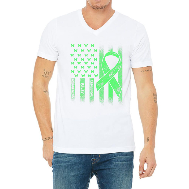 Cerebral Palsy Cp Awareness Usa Flag Warrior Survivor V-neck Tee | Artistshot