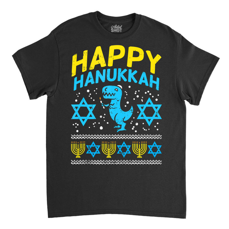 Happy Hanukkah Jewish Trex Ugly Chanukah Sweater Boy Gift Classic T-shirt by Cardenas | Artistshot