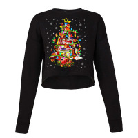 Xmas Tree Library Xmas Lights Tree Book Lover Librarian Cropped Sweater | Artistshot