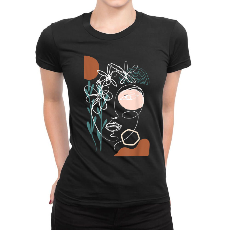 Line Art Face Abstract Art One Line Minimal Ladies Fitted T-Shirt by TiffaneyAitchison | Artistshot