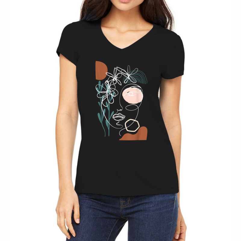 Line Art Face Abstract Art One Line Minimal Women's V-Neck T-Shirt by TiffaneyAitchison | Artistshot