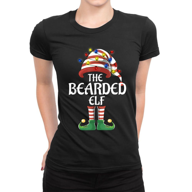 Bearded Elf Lights Funny Matching Family Christmas Party Paj Ladies Fitted T-Shirt by WillettaIngber | Artistshot