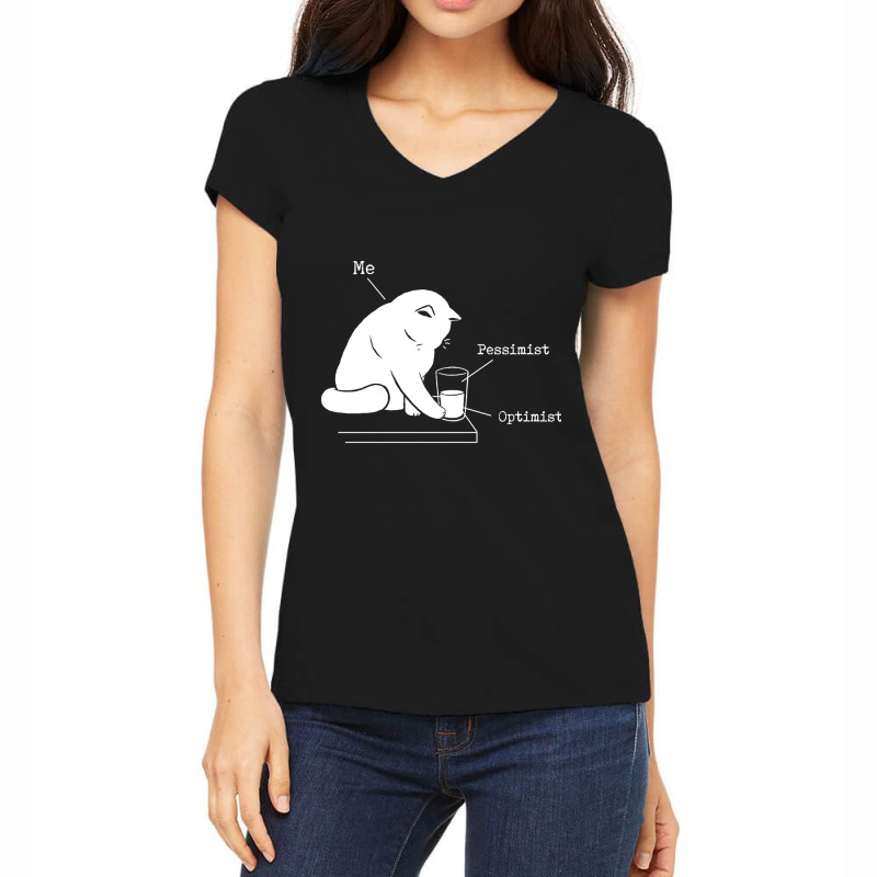 Glass Graphic - Optimist And Pessimist - Funny Cat Women's V-Neck T-Shirt by Kosdapen517 | Artistshot