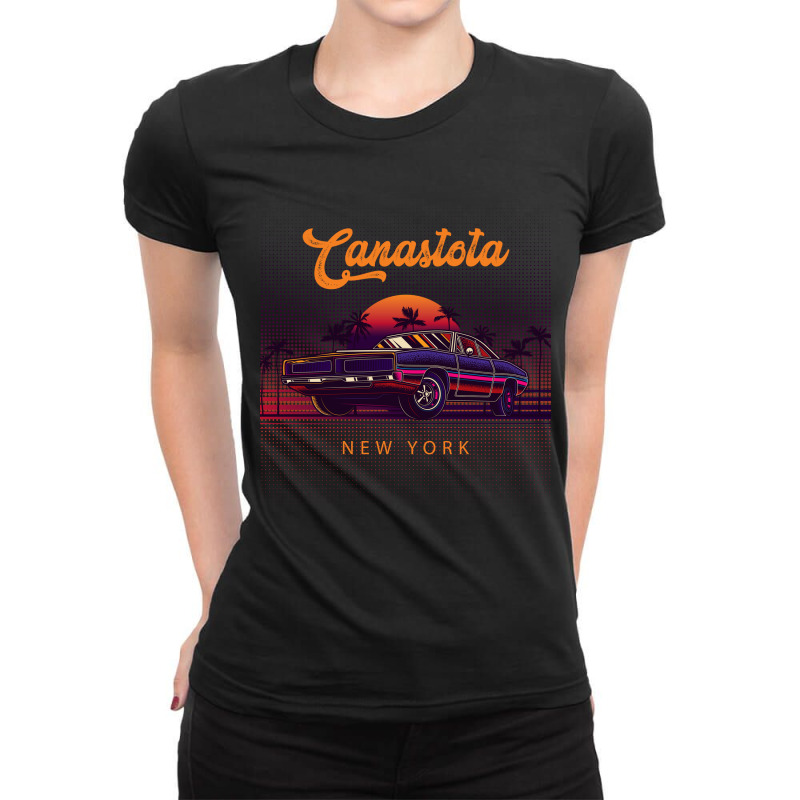 Canastota New York Retro Vintage 80s 90s Muscle Cars Retrowave Aesthet Ladies Fitted T-Shirt by pancakespienova | Artistshot