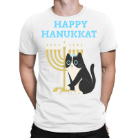 Happy Hanukkat Hanukkah Jewish Cat Kitty Lover Menorah T-shirt | Artistshot