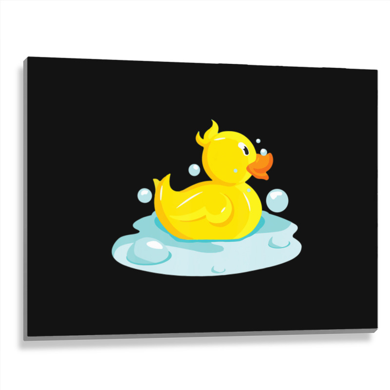 Cute Yellow Duck Rubber Ducky Duckie Bathtub Party Day Metal Print Horizontal | Artistshot