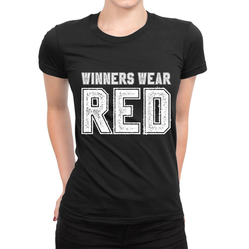 Winners Wear Red Color War Camp Team Game Competition Ladies Fitted T-Shirt by ReginaldLewisMay | Artistshot