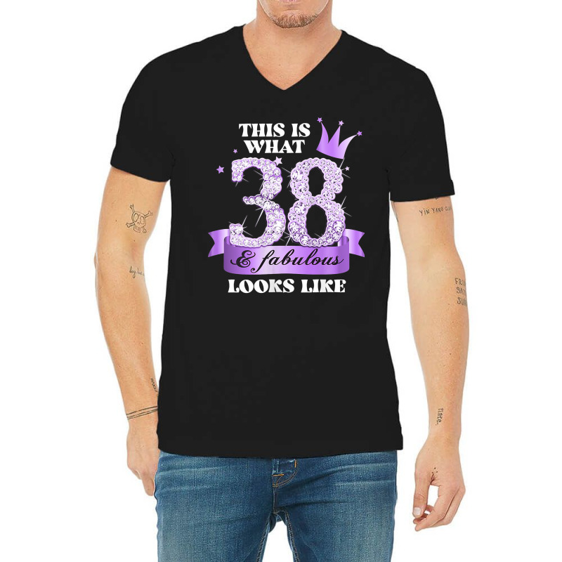 Womens 38 & Fabulous I Purple Lilac Black Party Group Photo Outfit Tan V-Neck Tee by cm-arts | Artistshot