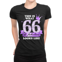 Womens 66 & Fabulous I Purple Lilac Black Party Group Photo Outfit Tan Ladies Fitted T-shirt | Artistshot