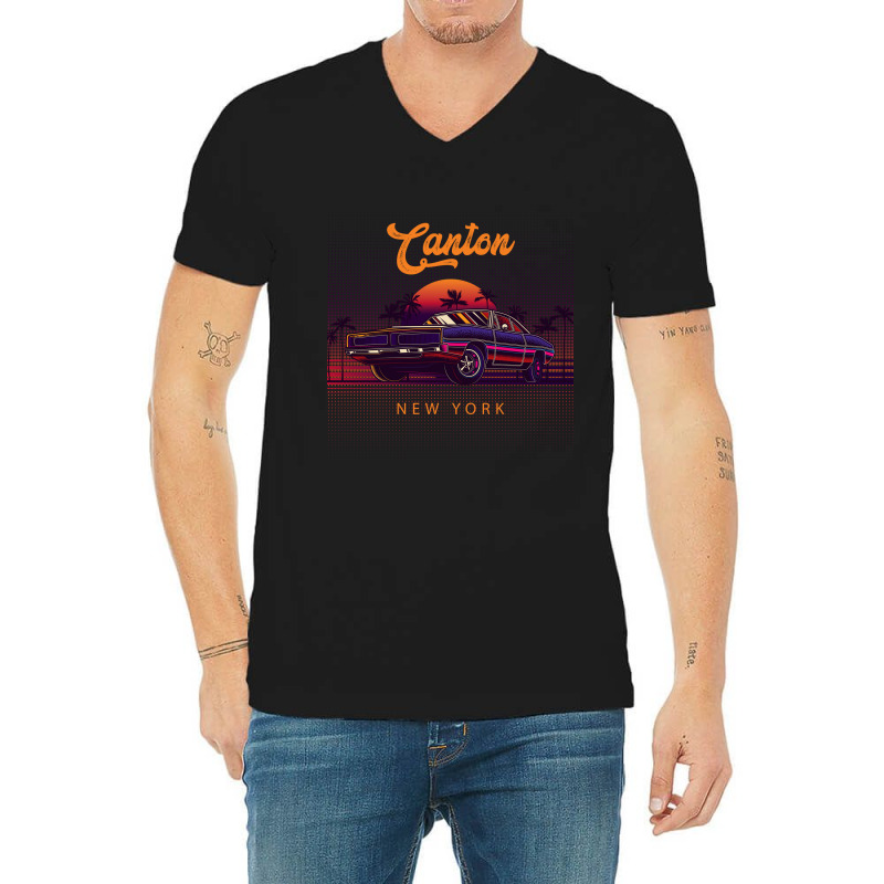 Canton New York Retro Vintage 80s 90s Muscle Cars Retrowave Aesthetic V-neck Tee | Artistshot