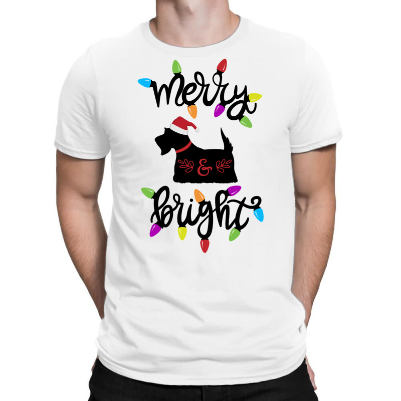 Scottish Terrier Dog Merry And Bright Christmas Lights Gift Sweatshirt T-shirt | Artistshot