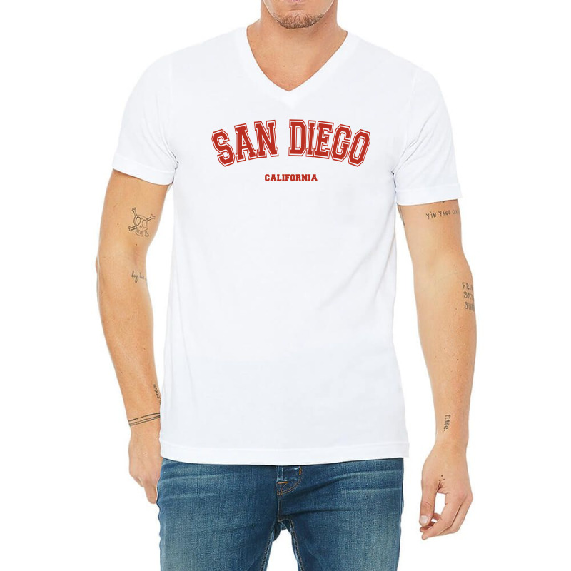 San Diego California Ca Red Letter Graphic On San Diego Sweatshirt V-neck Tee | Artistshot